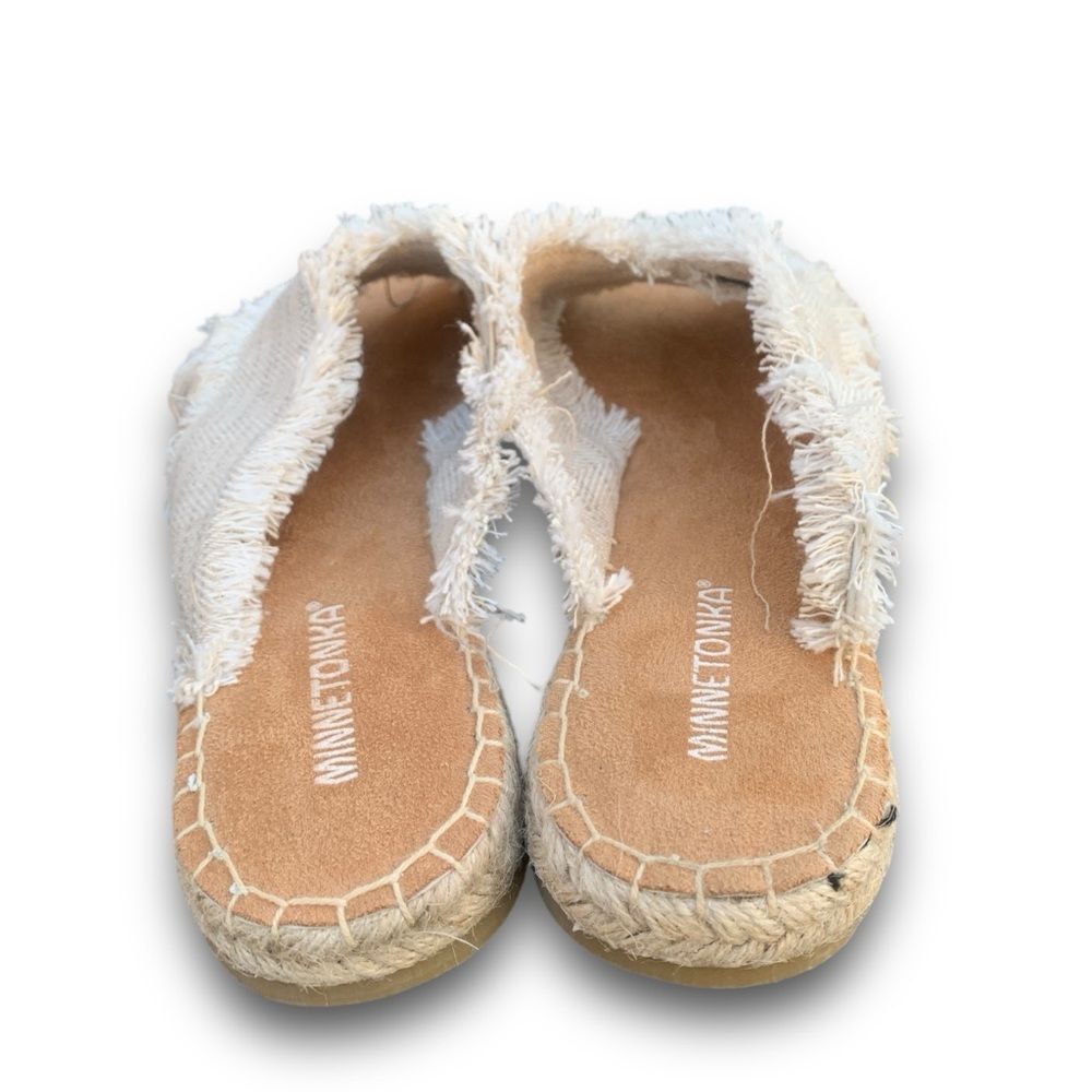 Minnetonka Women's Cream Slip-On Sandals - Picture 9 of 12